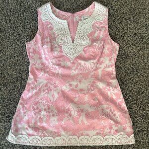 Lilly Pulitzer Pink White Rhino Run for the Roses Tunic Sleeveless Size 2